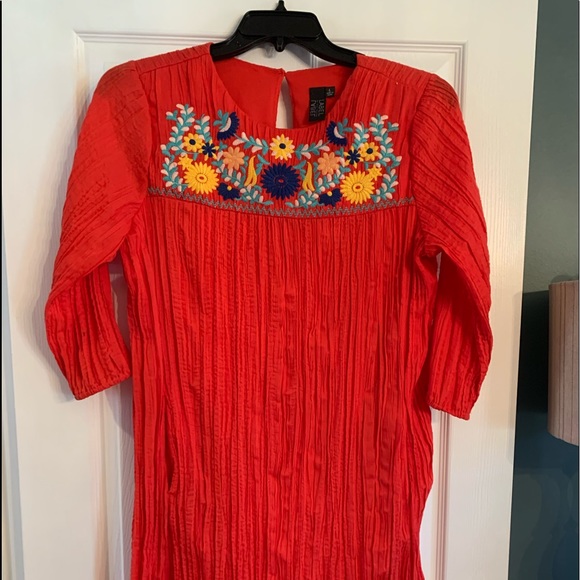 Label, by Five Twelve- Boho Red Embroidered Dress - Picture 1 of 9